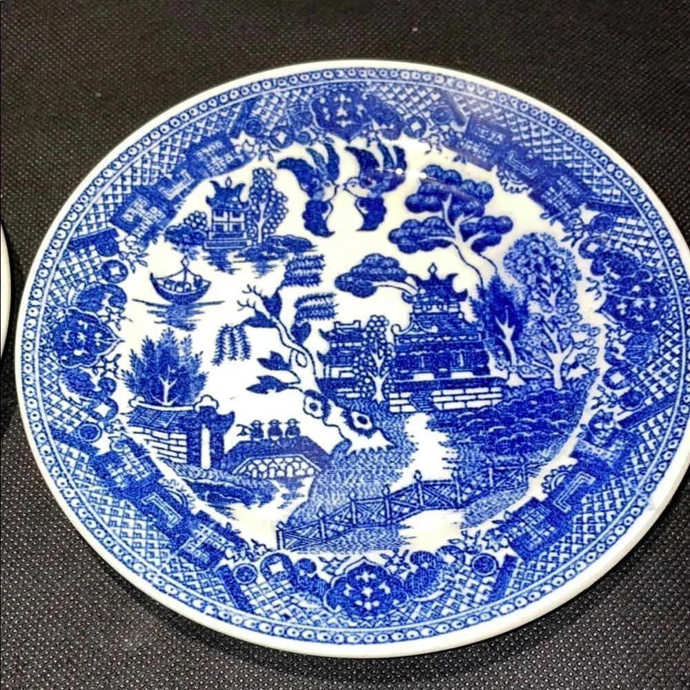 Blue and White Porcelain Dinnerware with Intricate Pattern
